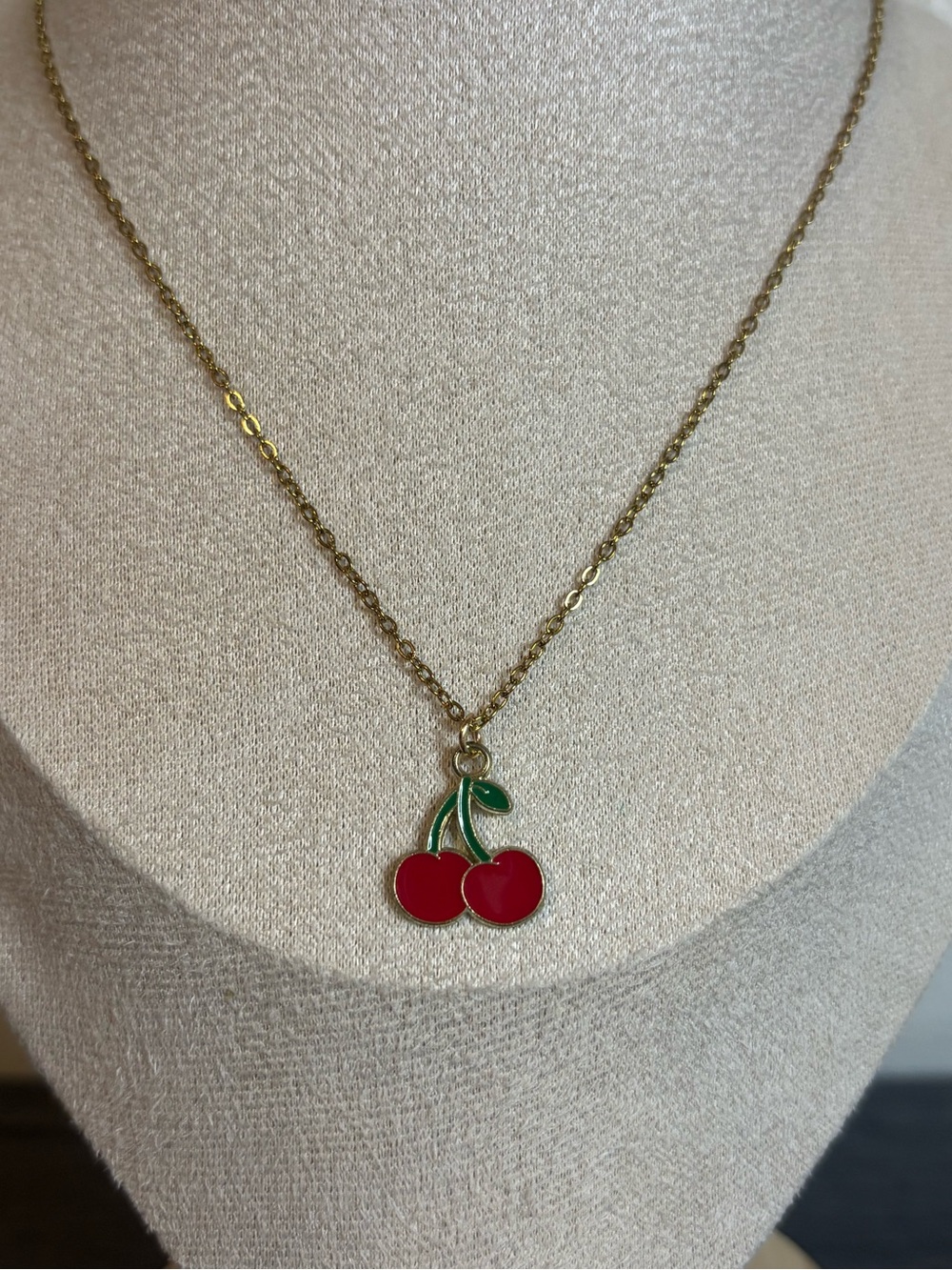 Handmade Gold Cherry Necklace